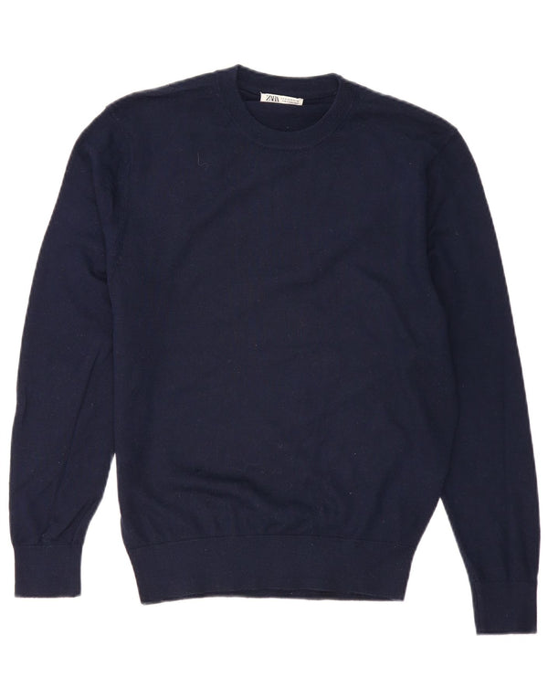 Suéter masculino Zara com gola redonda e acrílico azul marinho médio