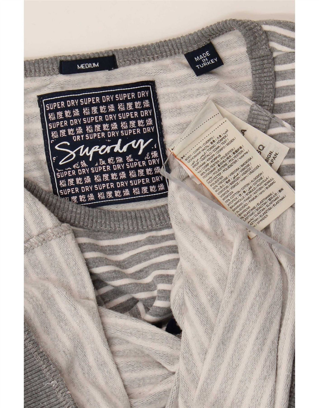 Superdry feminino gráfico moletom jumper UK 14 médio cinza listrado