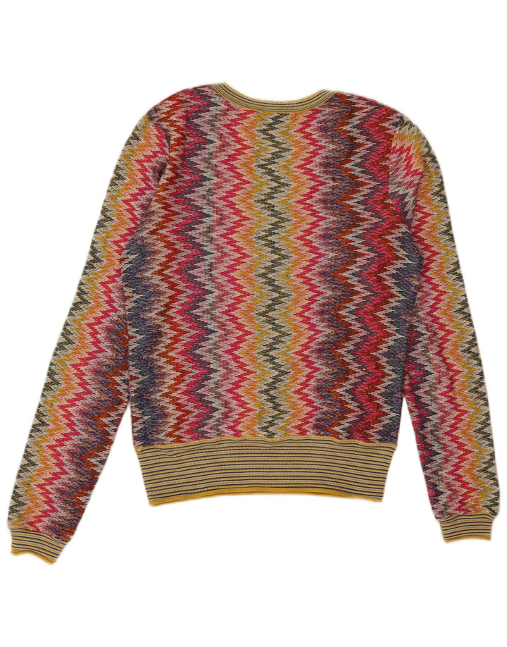 DESIGUAL Suéter feminino com decote em V UK 10 pequeno Chevron multicolorido