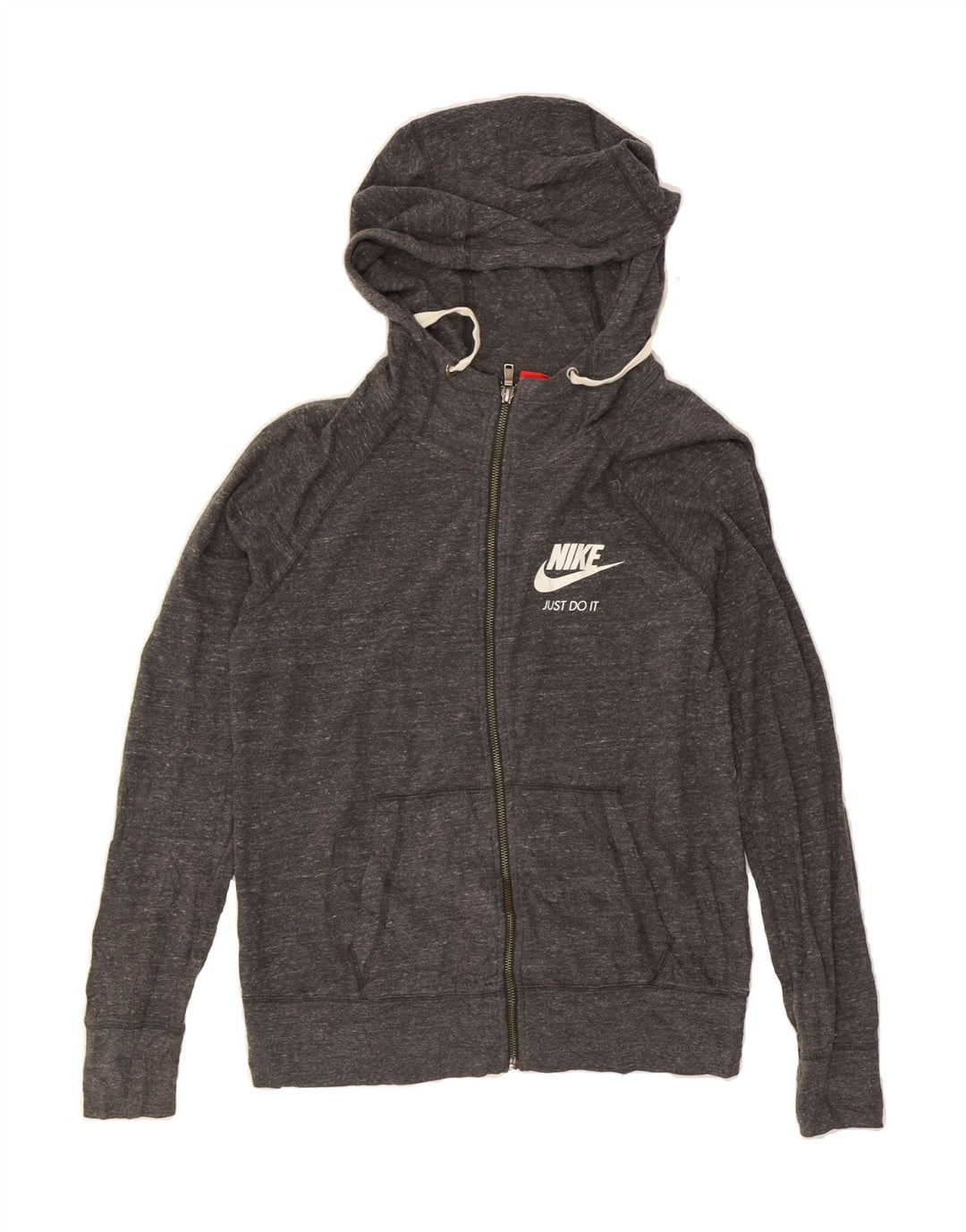 NIKE Womens Zip Hoodie Sweater UK 14 Medium Grey Flecked Cotton Vintage Nike and Second-Hand Nike from Messina Hembry 