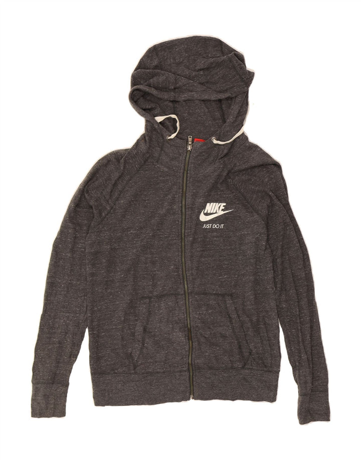 NIKE Womens Zip Hoodie Sweater UK 14 Medium Grey Flecked Cotton Vintage Nike and Second-Hand Nike from Messina Hembry 