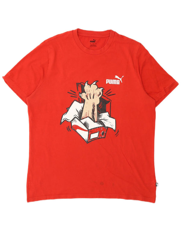 Puma Mens Graphic T-Shirt Top Grande Algodão Vermelho