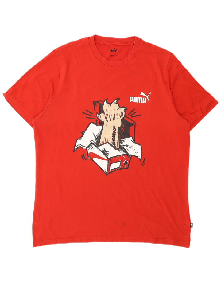 Puma Mens Graphic T-Shirt Top Grande Algodão Vermelho