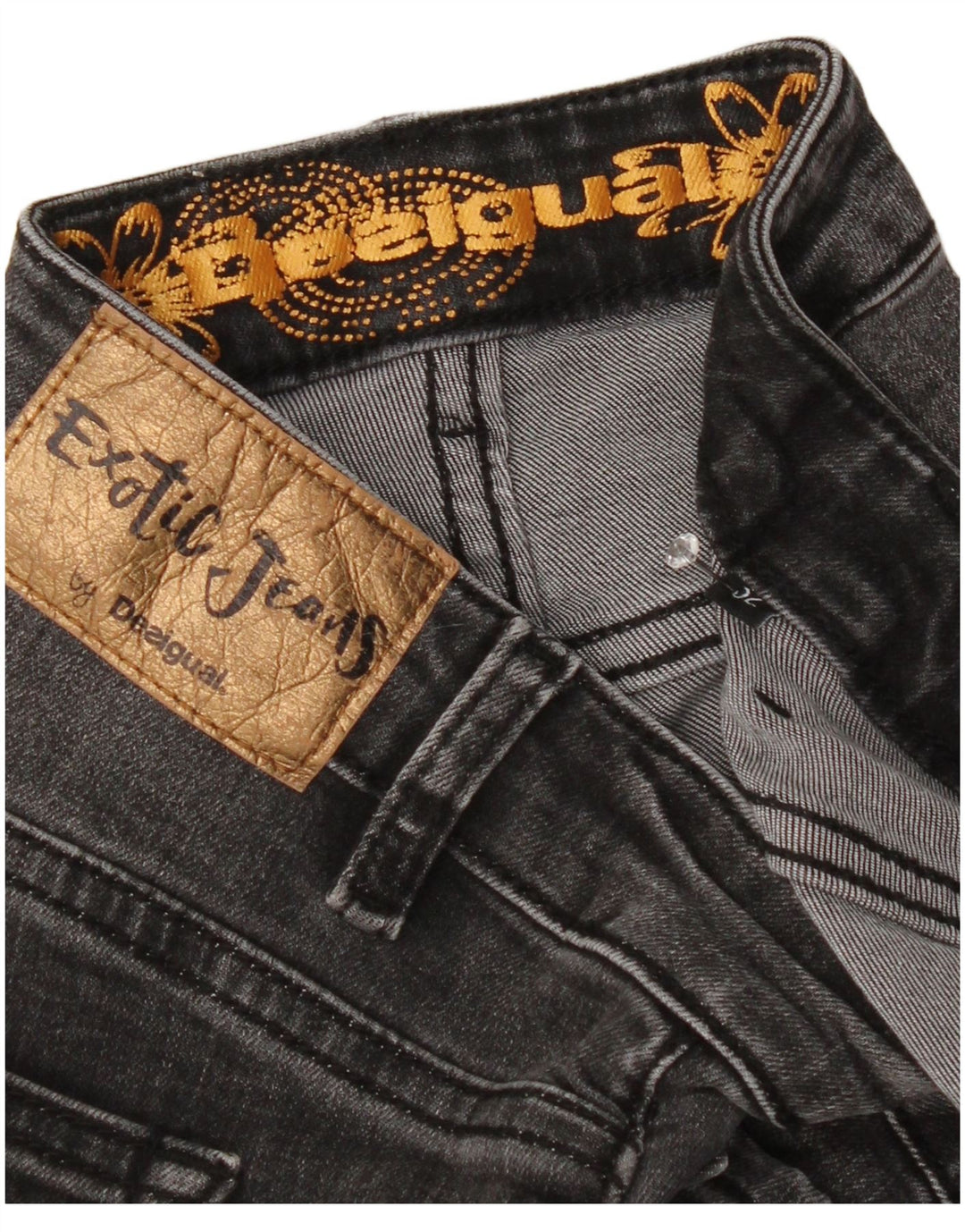 Jeans retos femininos Desigual W32 L28 cinza floral