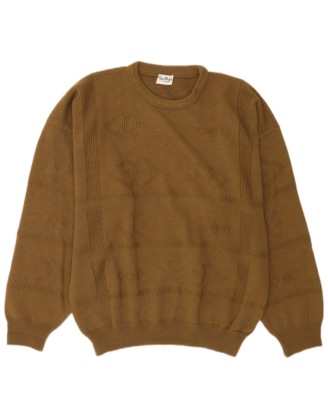 Suéter vintage masculino com gola redonda XL lã cáqui