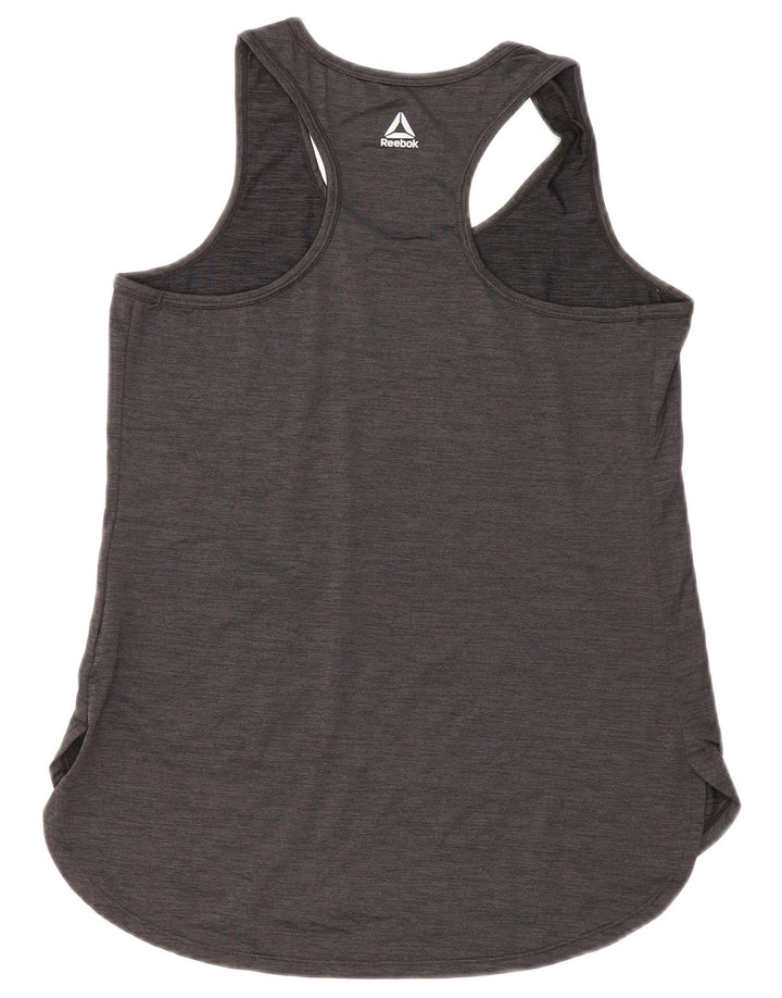 REEBOK Womens Graphic Vest Top UK 10 Small Grey Polyester