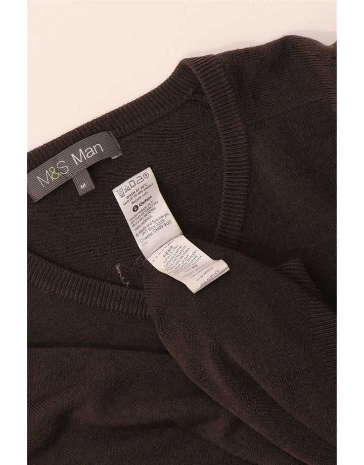 Suéter masculino Marks & Spencer com decote em V, acrílico marrom médio