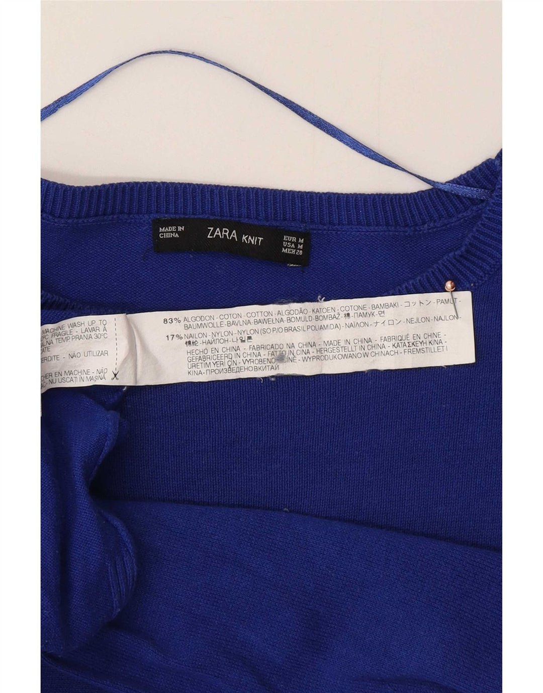 Zara Suéter feminino oversized com gola canoa Reino Unido 14 algodão azul médio