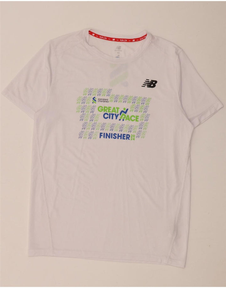 Camiseta gráfica masculina New Balance poliéster branco médio
