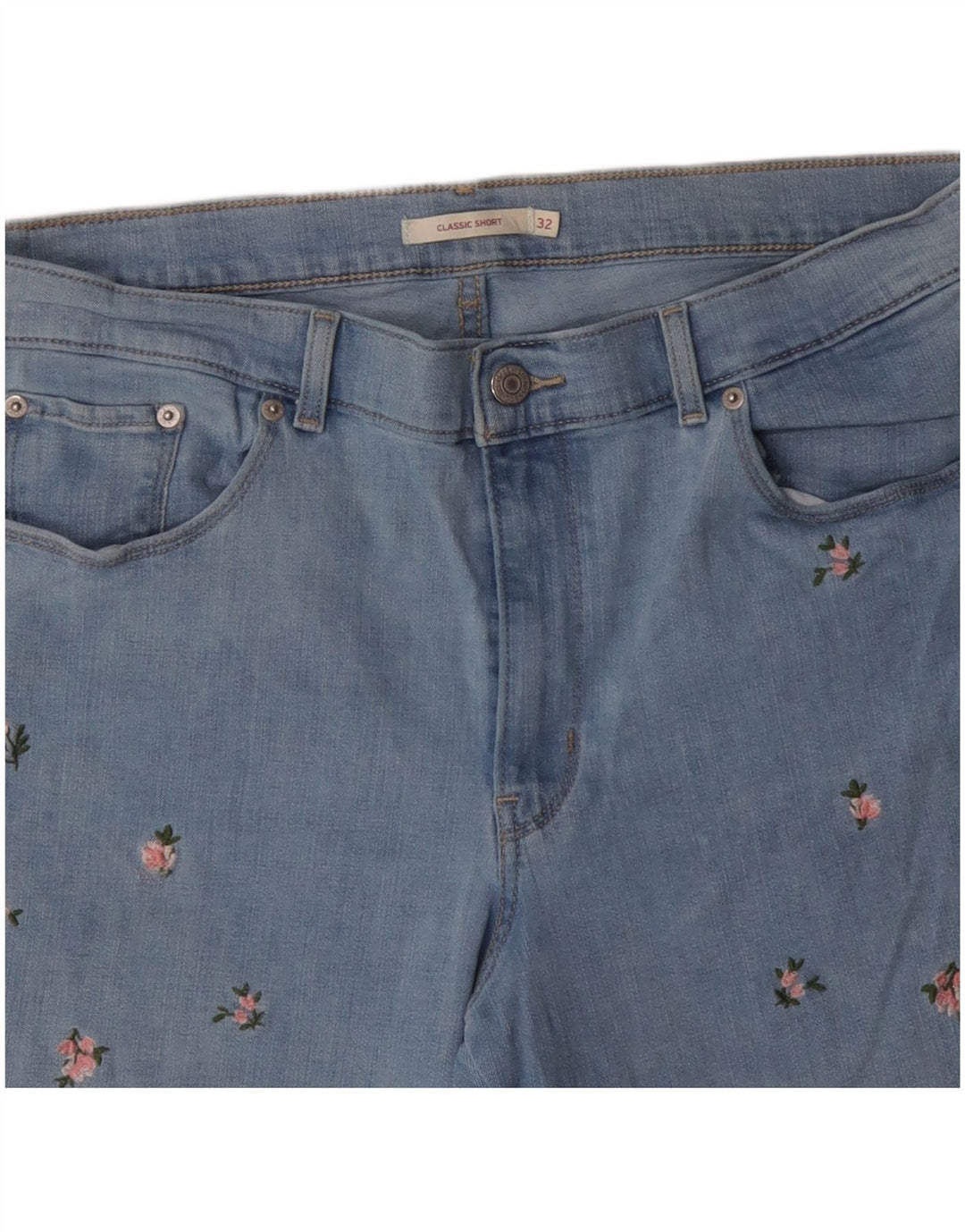 Shorts jeans clássico feminino LEVI'S W32 grande algodão floral azul