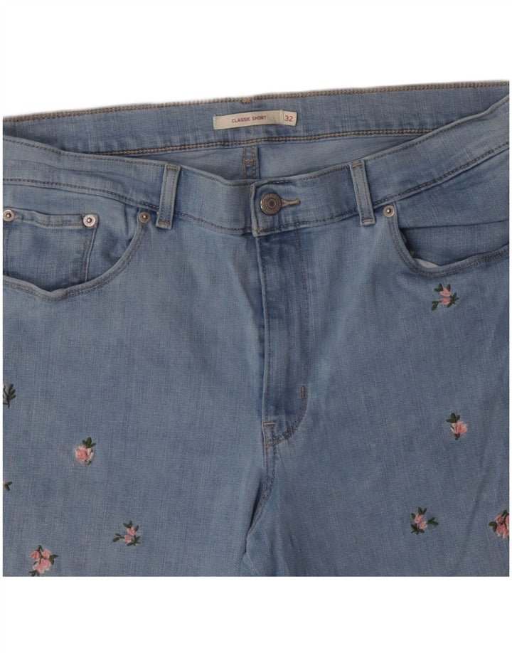 Shorts jeans clássico feminino LEVI'S W32 grande algodão floral azul