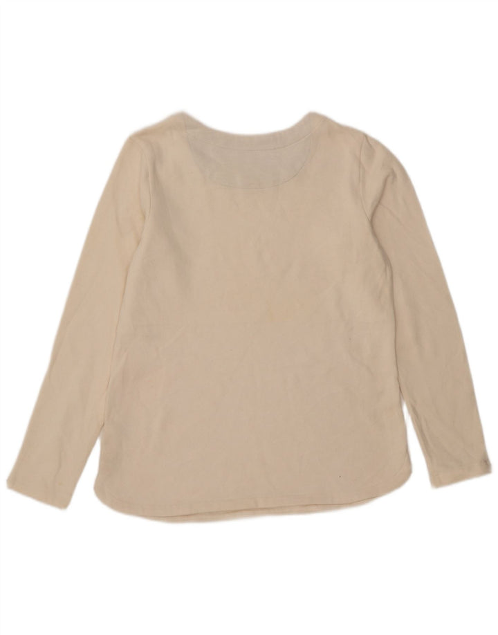 Top feminino Izod de manga comprida UK 10 algodão branco pequeno