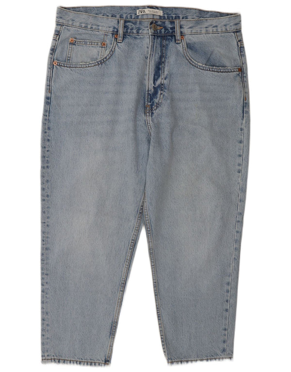 Zara Calça jeans masculina cortada cônica EU 44 grande W34 L23 azul algodão
