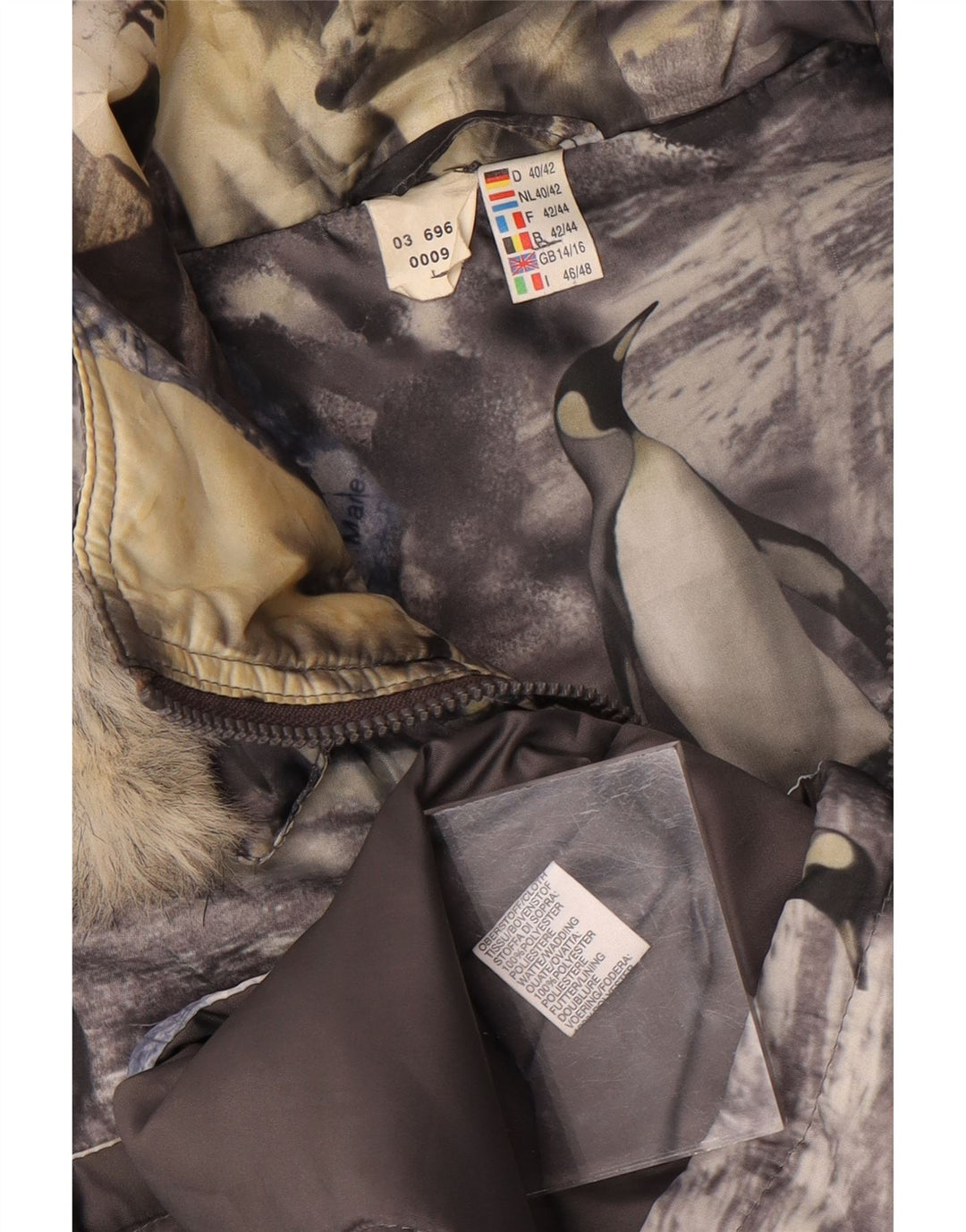 Casaco corta-vento feminino vintage com capuz UK 14/16 grande multicolorido
