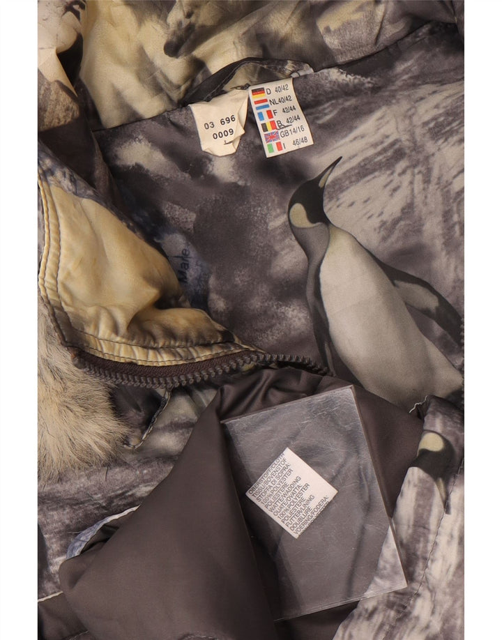 Casaco corta-vento feminino vintage com capuz UK 14/16 grande multicolorido