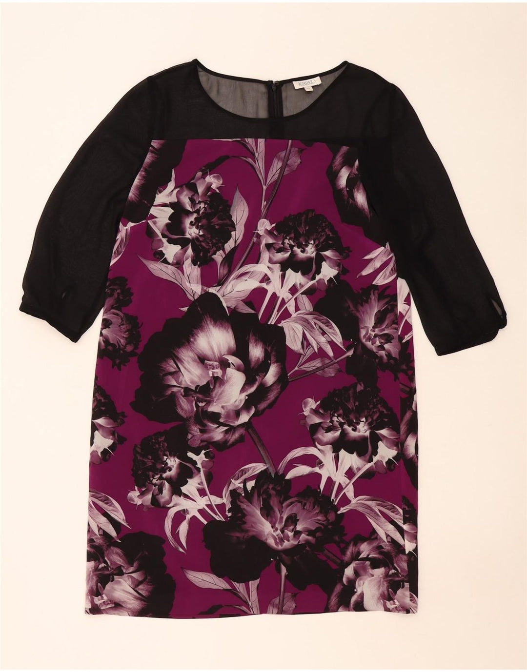 Vestido feminino Kaliko manga 3/4 Reino Unido 14 grande roxo floral poliéster