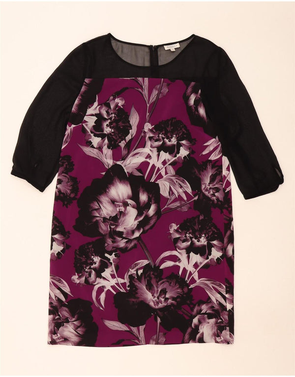 Vestido feminino Kaliko manga 3/4 Reino Unido 14 grande roxo floral poliéster
