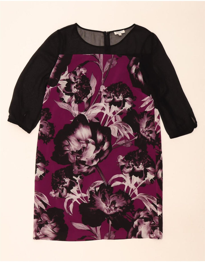 Vestido feminino Kaliko manga 3/4 Reino Unido 14 grande roxo floral poliéster