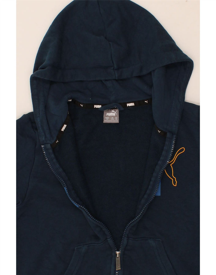 PUMA Boys Graphic Zip Hoodie Sweater 9-10 Years Navy Blue Cotton Vintage Puma and Second-Hand Puma from Messina Hembry 