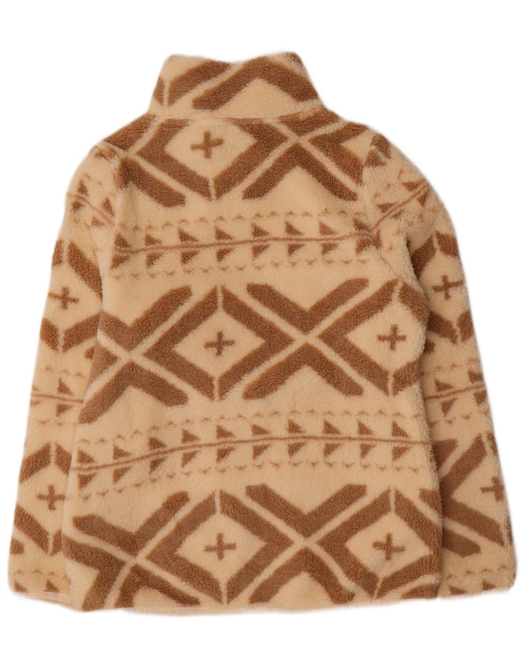 Jaqueta de lã feminina Basile UK 14 grande poliéster Fair Isle bege