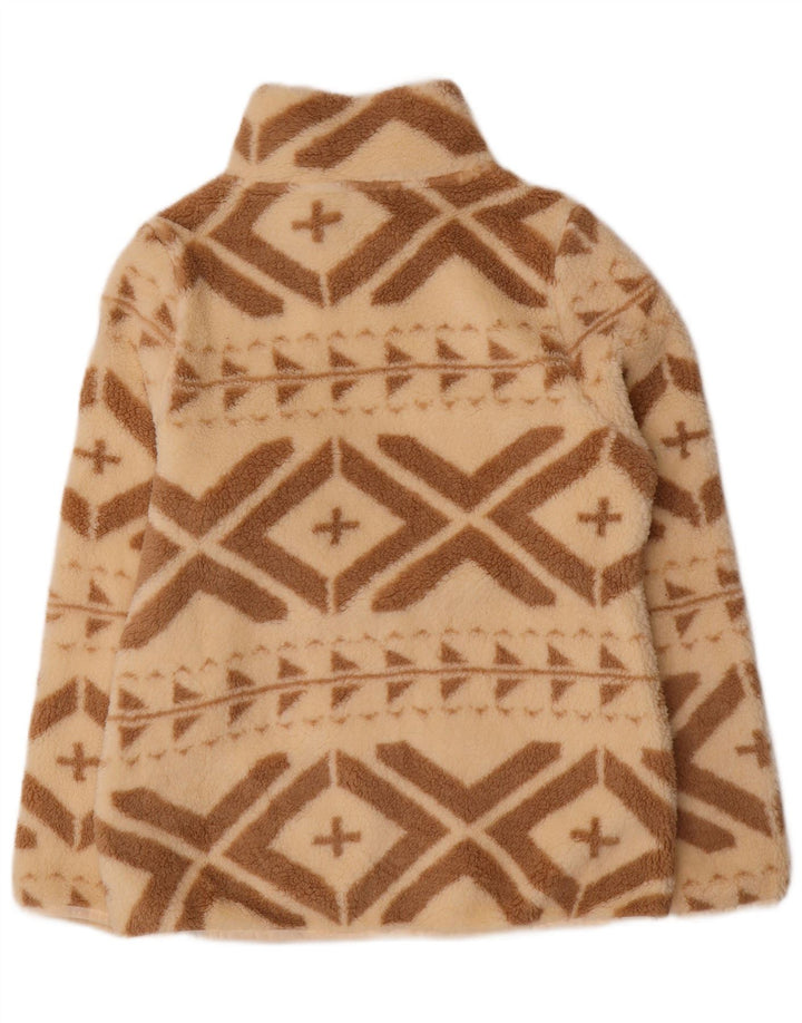 Jaqueta de lã feminina Basile UK 14 grande poliéster Fair Isle bege