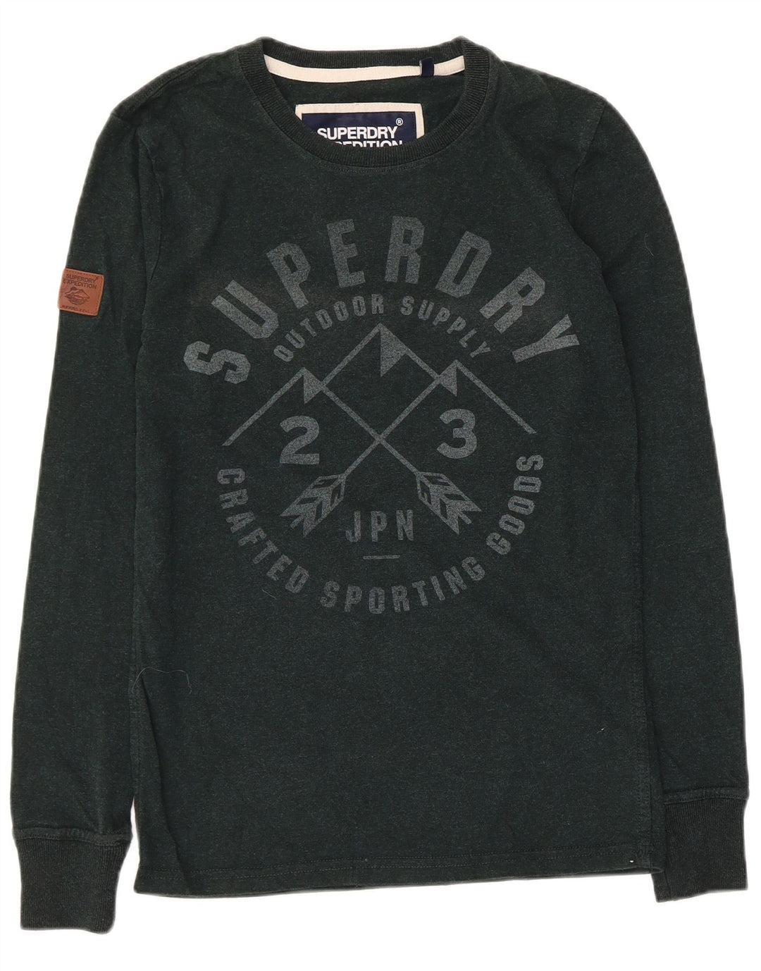 Top gráfico masculino Superdry manga comprida pequeno algodão verde