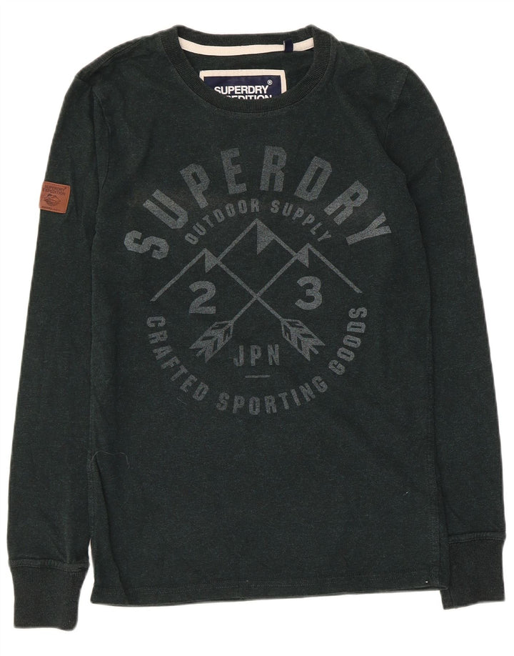 Top gráfico masculino Superdry manga comprida pequeno algodão verde