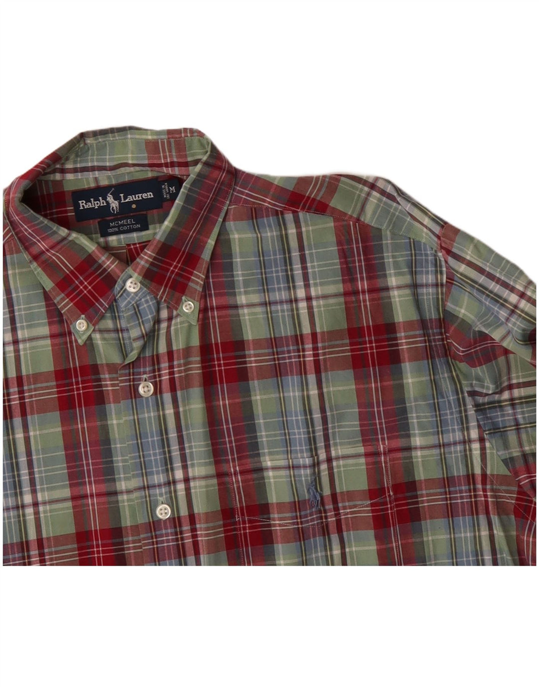 Camisa masculina RALPH LAUREN de algodão xadrez verde médio