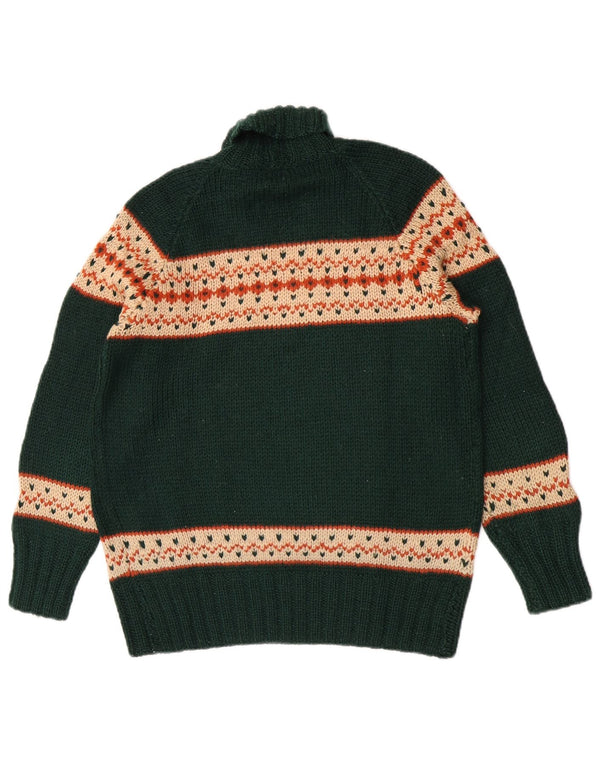 Suéter feminino vintage com gola redonda Reino Unido 14 médio verde Fair Isle