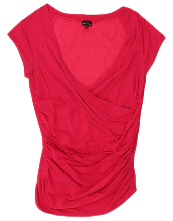 Calvin Klein Womens Blouse Top UK 18 XL Pink Cotton