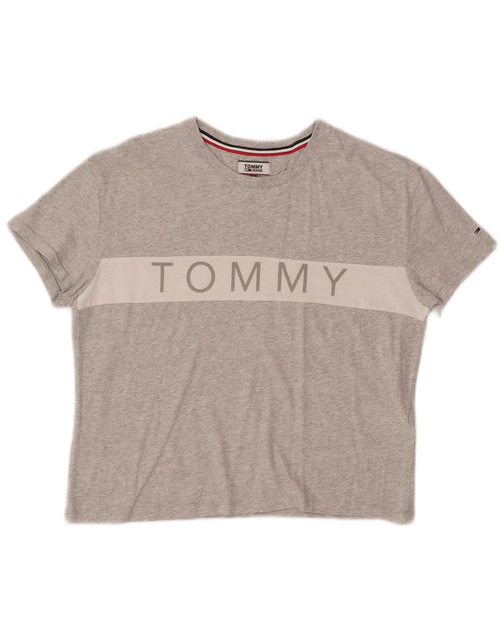 Camiseta feminina Tommy Hilfiger com estampa oversized UK 6 XS cinza manchado