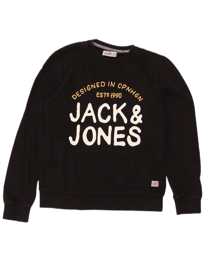 Jack & Jones moletom gráfico masculino jumper médio algodão preto