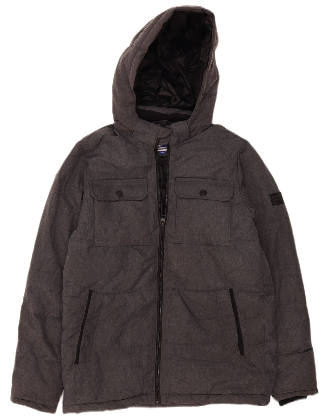 Jaqueta acolchoada com capuz para meninos Jack & Jones 15-16 anos cinza manchado