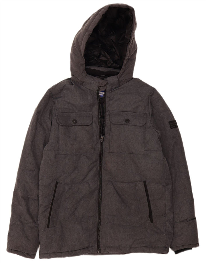 Jaqueta acolchoada com capuz para meninos Jack & Jones 15-16 anos cinza manchado