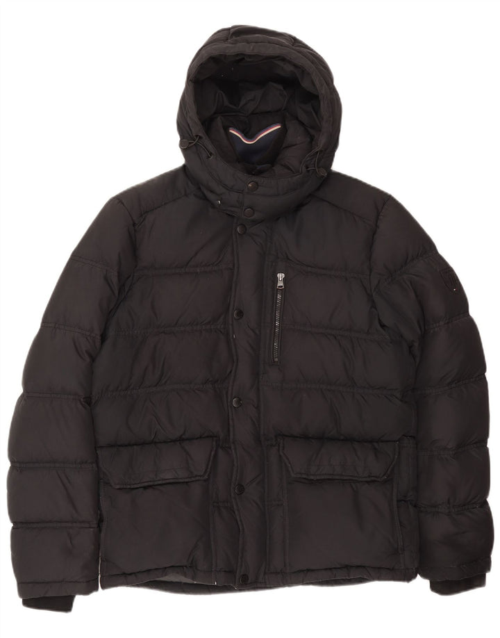 Jaqueta masculina acolchoada com capuz Tommy Hilfiger Reino Unido 38 algodão cinza médio