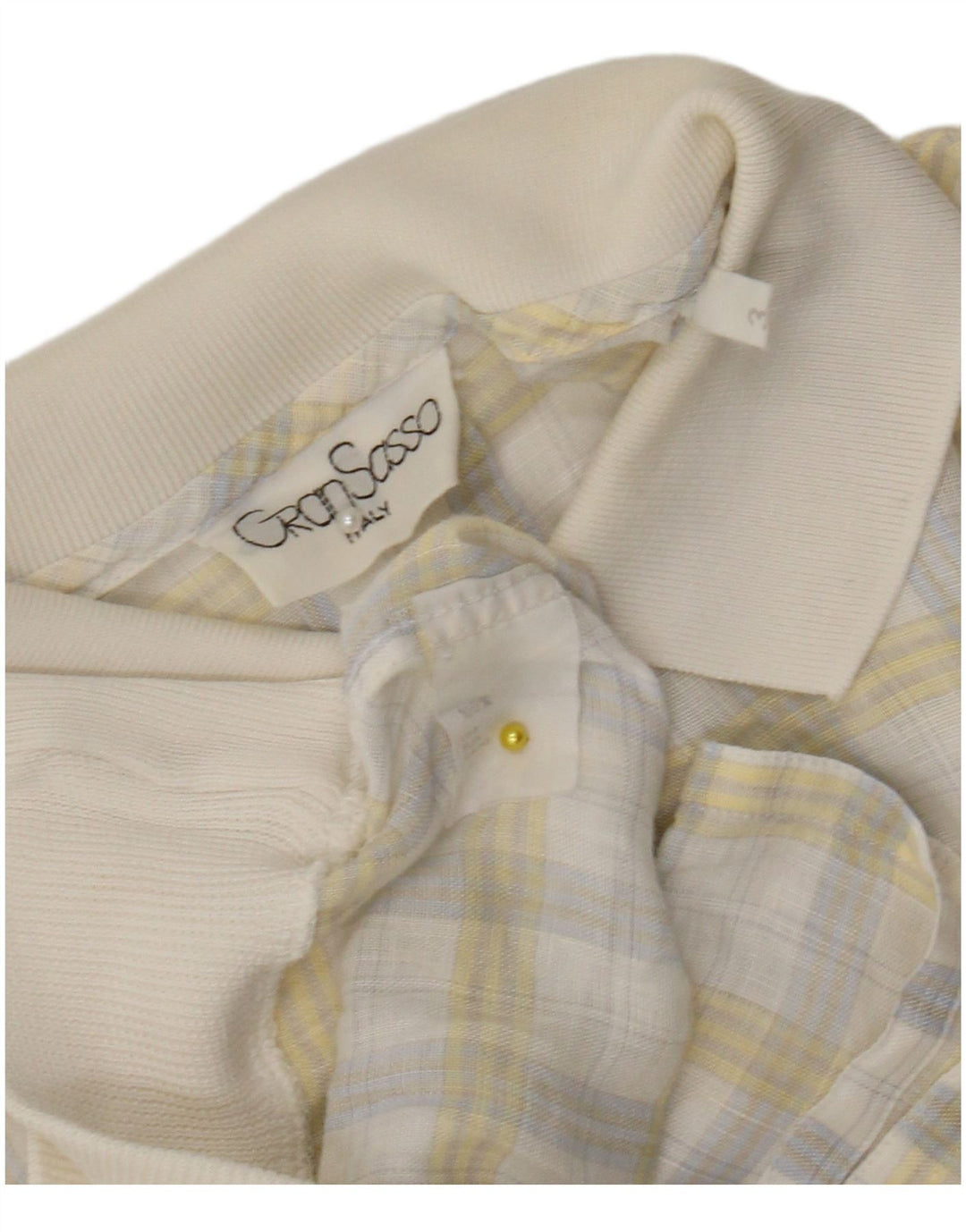 Pulôver masculino de manga curta Gran Sasso, camisa média xadrez branca de linho