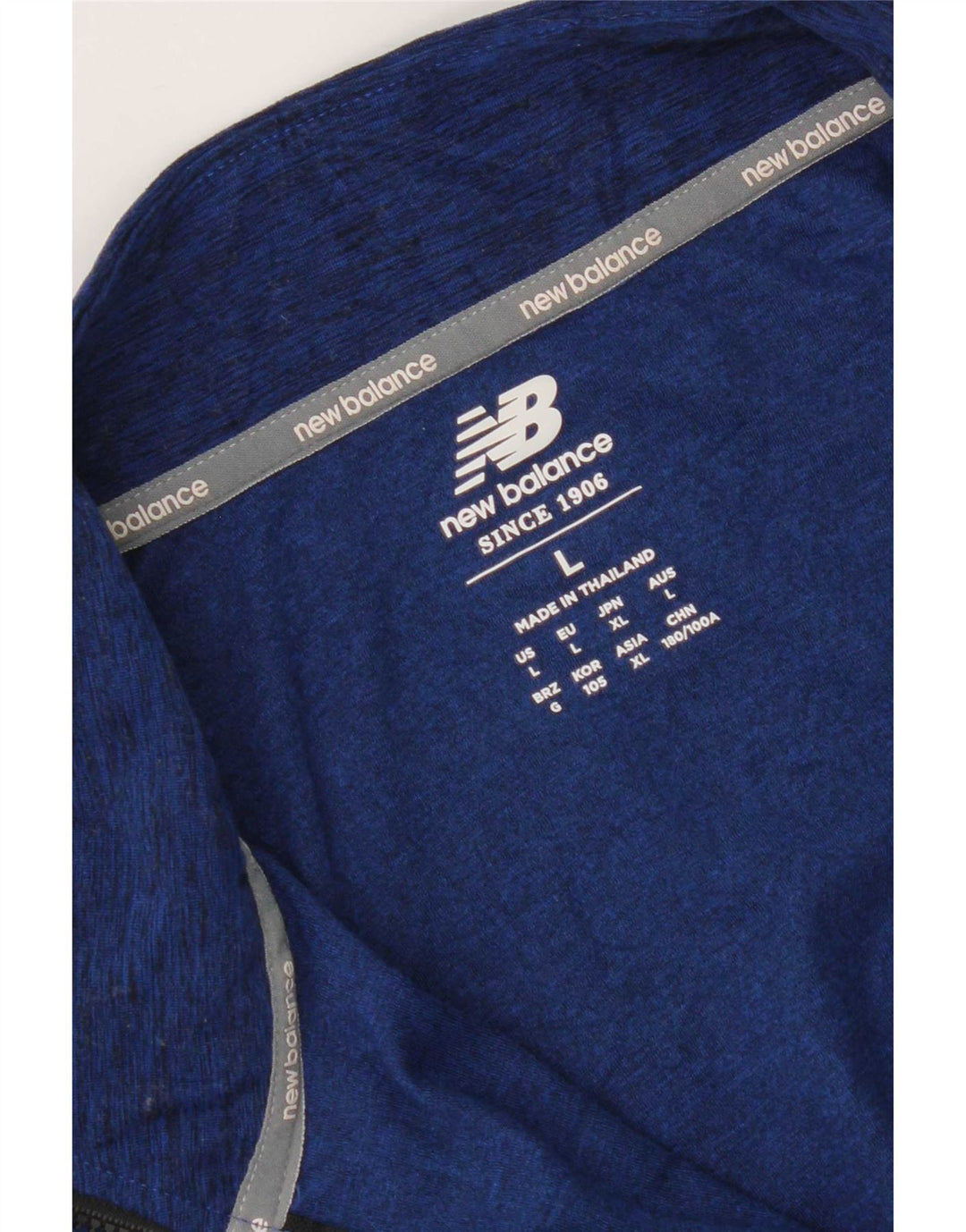 Pulôver masculino New Balance com zíper e gola alta, moletom grande azul manchado