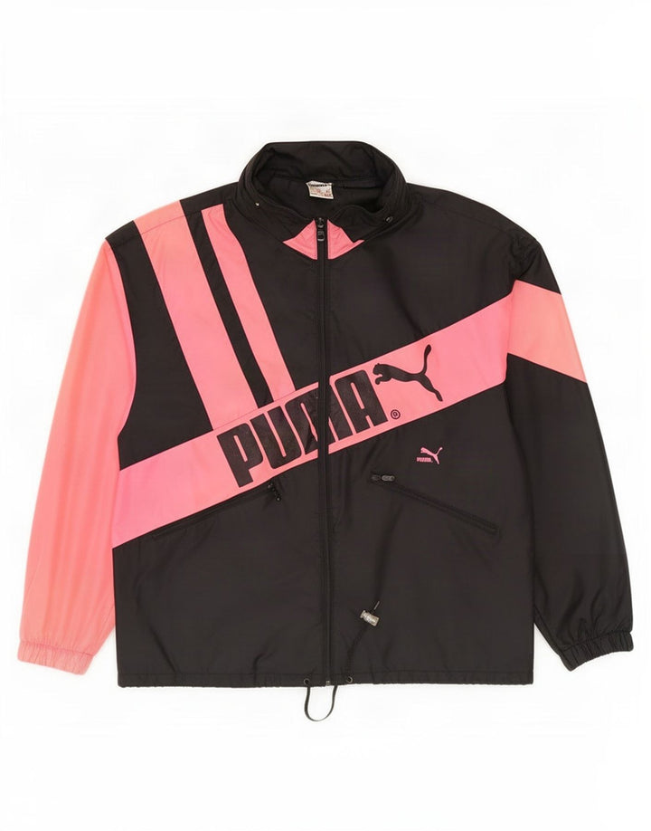 Jaqueta de chuva masculina Puma Graphic com capuz Reino Unido 40 grande bloco colorido preto