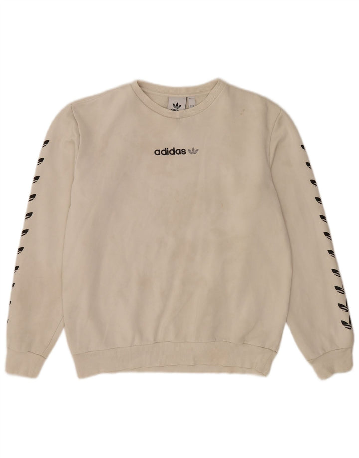 Adidas Womens Graphic Sweatshirt Jumper UK 14 Médio Off White Algodão