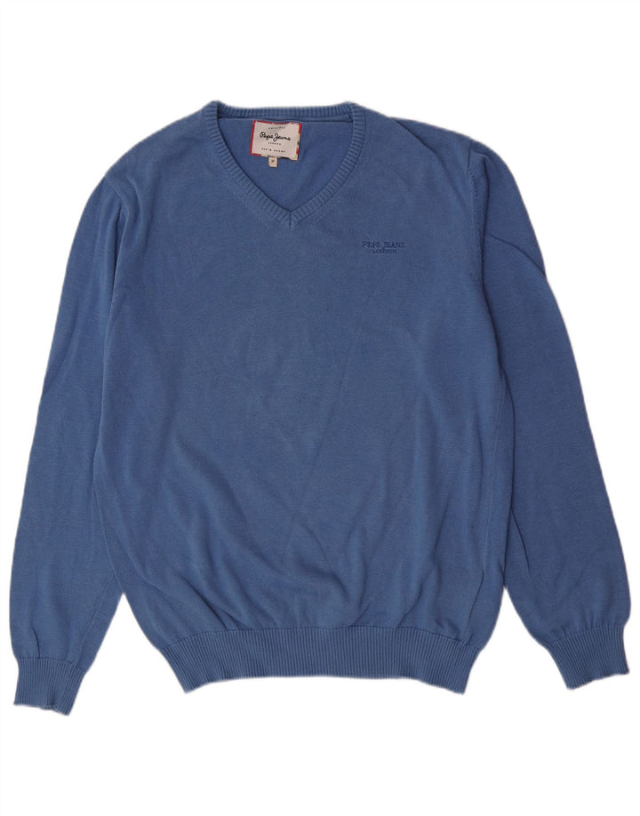 PEPE Jeans Suéter masculino com gola V e algodão azul médio