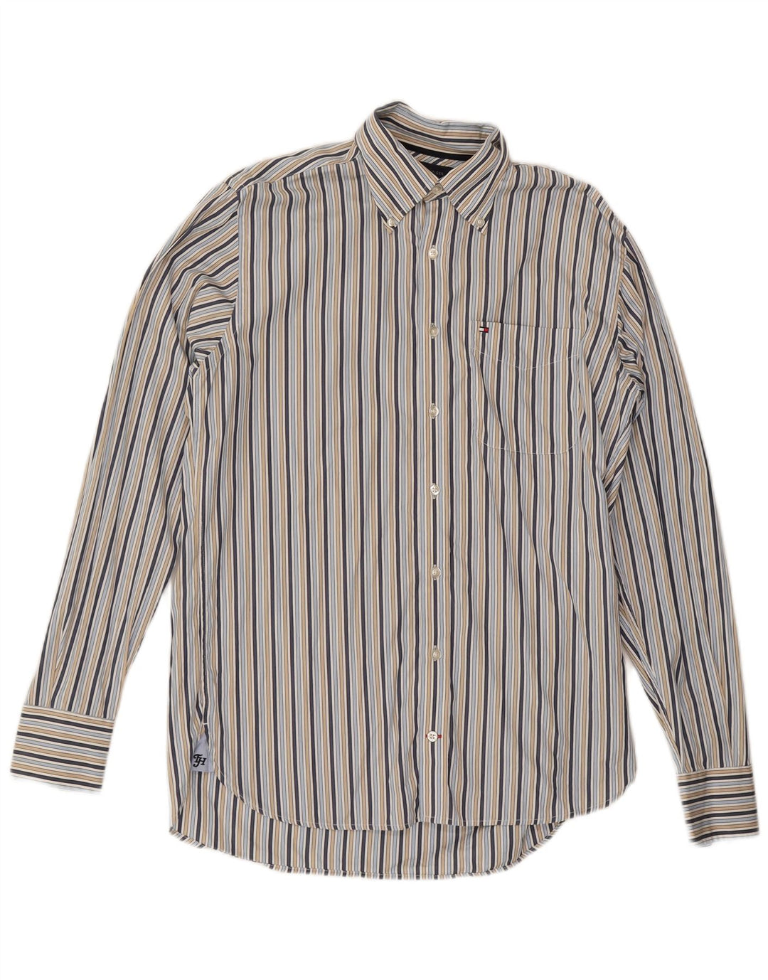 Camisa masculina TOMMY HILFIGER pequena listrada azul de algodão