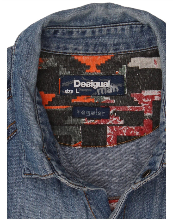 DESIGUAL Camisa jeans masculina grande azul geométrica