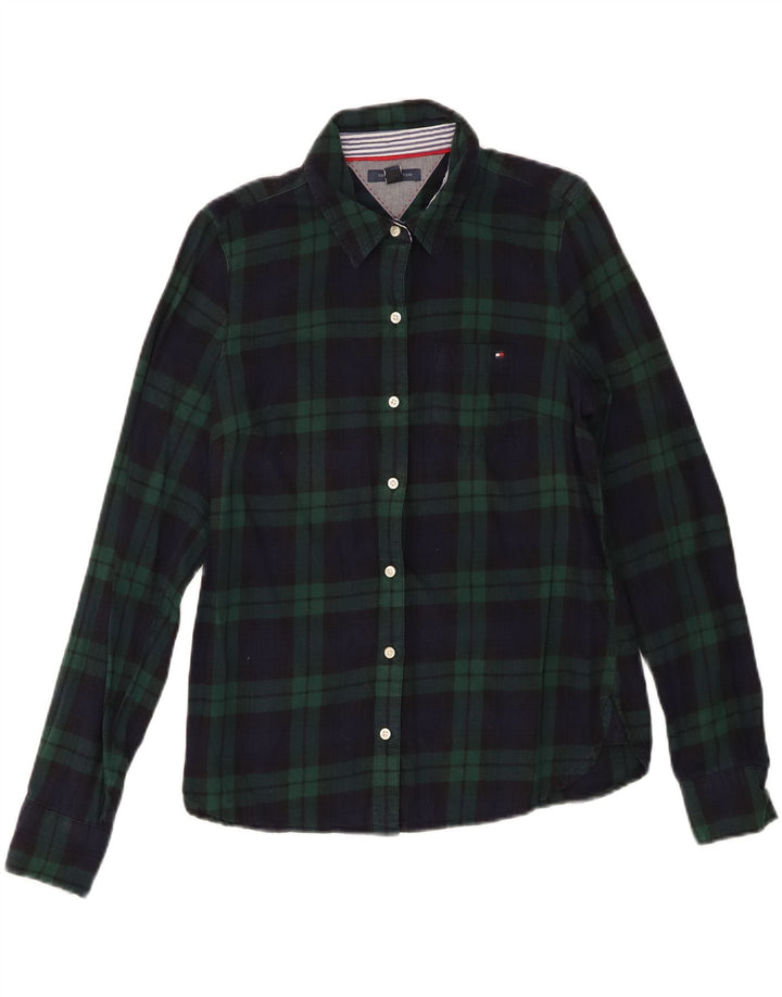 Camisa Tommy Hilfiger Feminina UK 12 Médio Azul Marinho Xadrez Algodão