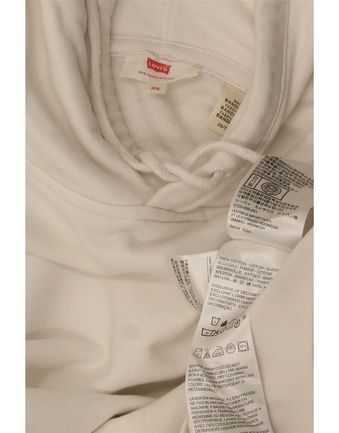 Levi's Mens Oversized Hoodie Jumper XS Algodão Branco