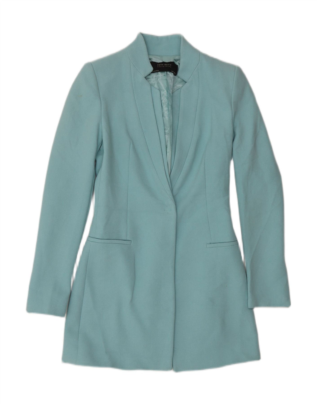 Zara Jaqueta Blazer Longline Feminina com 1 Botão Reino Unido 6 XS Azul Acetato