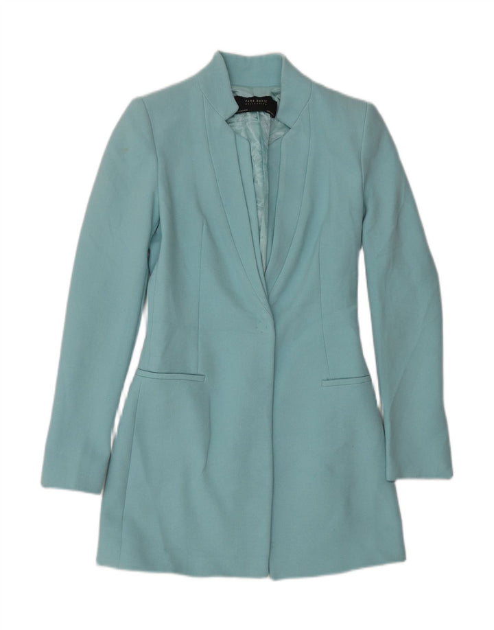 Zara Jaqueta Blazer Longline Feminina com 1 Botão Reino Unido 6 XS Azul Acetato
