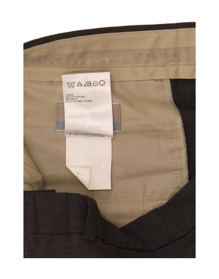 Calça masculina de terno reto sob medida Marks & Spencer W34 L29 poliéster cinza
