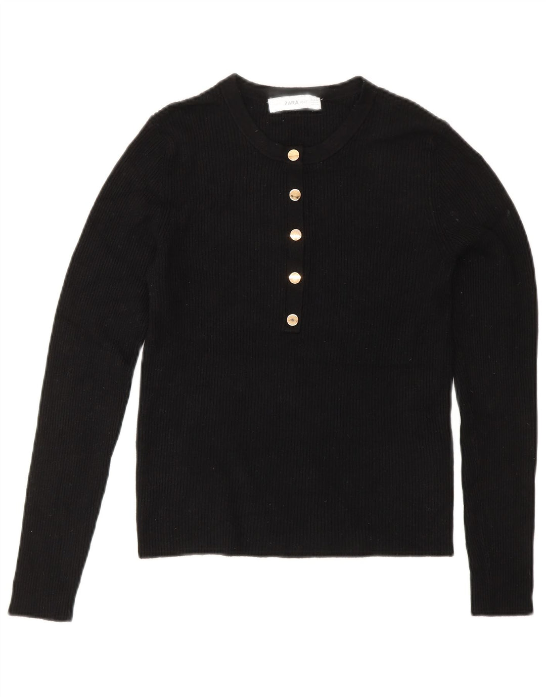 Suéter feminino ZARA com gola e botão curto Reino Unido 12 viscose preta média