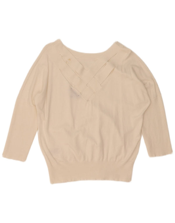 Suéter feminino de manga 3/4 com gola canoa Phase Eight UK 10 pequeno branco