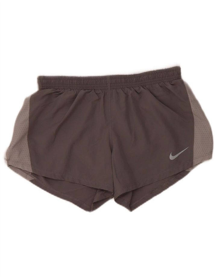Shorts esportivos femininos Nike Dri Fit UK 10 poliéster cinza pequeno